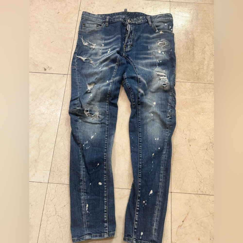 Dsquared 2 Men's Distressed Blue Paint-Splatter Slim Jeans